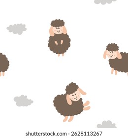 Cute Sheep Seamless Pattern, Cartoon Background vector Illustration.