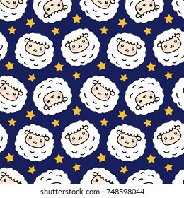 Cute Sheep Seamless Pattern with Star, Vector illustration