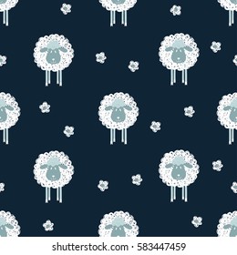 Cute sheep seamless pattern. Vector background for kids