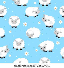 Cute sheep seamless pattern. Vector background for kids