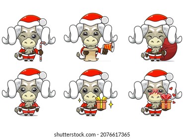 cute sheep set, animal character bundles in santa costumes, animals wearing christmas costumes. cartoon in kawaii style, chibi mascot. very suitable for Christmas content. for adult or child
