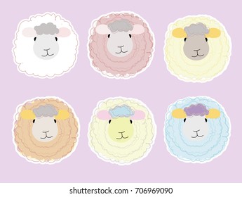 Cute sheep set stickers vector illustration