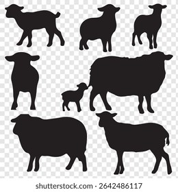 Cute Sheep set vetorial ilustração, Cute Sheep silhueta vetor. isolado em fundo transparente.