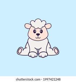 Cute sheep is sitting. Animal cartoon concept isolated. Can used for t-shirt, greeting card, invitation card or mascot.