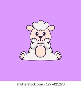 Cute sheep is sitting. Animal cartoon concept isolated. Can used for t-shirt, greeting card, invitation card or mascot.