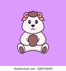 Cute sheep is sitting. Animal cartoon concept isolated. Can used for t-shirt, greeting card, invitation card or mascot.