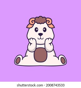 Cute sheep is sitting. Animal cartoon concept isolated. Can used for t-shirt, greeting card, invitation card or mascot.