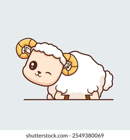 Cute Sheep Sitting Cartoon Vector Icon Illustration. Animal 
Nature Icon Concept Isolated Premium Vector. Flat Cartoon 
Style 