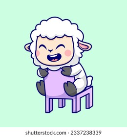 Cute Sheep Sitting on Chair Cartoon Vector Icon Illustration. Animal Nature Icon Concept Isolated Premium Vector. Flat Cartoon Style