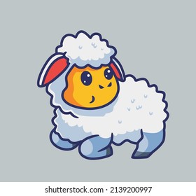 cute sheep sitting on the ground. isolated cartoon animal nature illustration. Flat Style suitable for Sticker Icon Design Premium Logo vector. Mascot Character