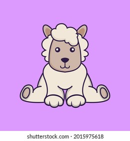 Cute sheep is sitting. Vector illustration