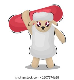 CUTE SHEEP WITH SKATEBOARD MASCOT CARTOON VECTOR