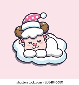 Cute sheep sleep. Cute cartoon animal illustration.