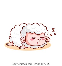 Caricatura linda de la oveja durmiendo. Adorable y Kawaii Animal Ilustración vectorial. Fondo blanco aislado. Diseño de Concepto de Mascota de Icono.