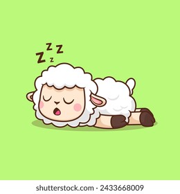 Cute Sheep Sleeping Cartoon Vector Icon Illustration. Animal Nature Icon Concept Isolated Premium Vector. Flat Cartoon Style