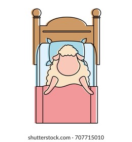 cute sheep sleeping on bed