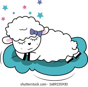 Cute Sheep sleeping on cloud