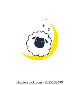 Cute sheep sleeping on the moon vector illustration.