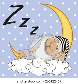 Cute Sheep is sleeping on the moon 