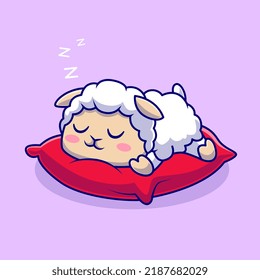 Cute Sheep Sleeping on Pillow Cartoon Vector Icon Illustration. Animal Nature Icon Concept Isolated Premium Vector. Flat Cartoon Style