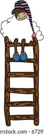 Cute sheep sleeping on top of ladder
