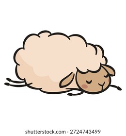 Una linda oveja está durmiendo sobre un fondo blanco. Ilustración vectorial plana en estilo de arte de línea.