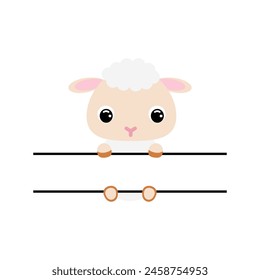 Cute sheep split monogram. Funny cartoon character for shirt, scrapbooking, greeting cards, baby shower, invitation. Bright colored childish stock vector illustration