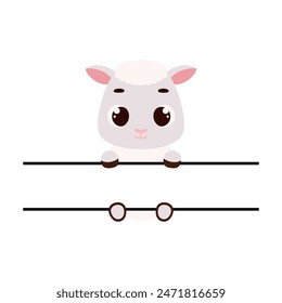 Cute sheep split monogram. Funny cartoon character for shirt, scrapbooking, greeting cards, baby shower, invitation. Bright colored childish stock vector illustration