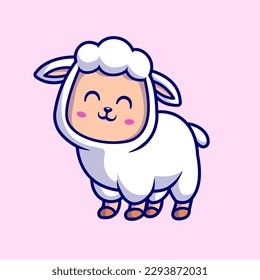 Cute Sheep Standing Cartoon Vector Icon Illustration. Animal Nature Icon Concept Isolated Premium Vector. Flat Cartoon Style
