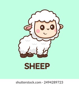 Cute Sheep Standing Cartoon Vector Icon Illustration. Animal Nature Icon Concept Isolated Premium Vector. Flat Cartoon Style