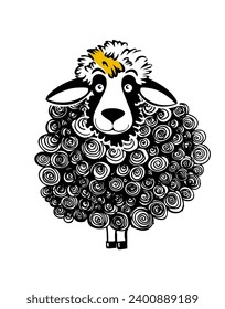 The cute sheep is standing. hand drawing. Not AI, Vector illustration