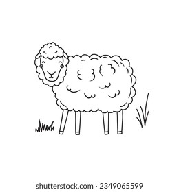 Cute sheep standing hand drawn engraving style sketch Vector illustration