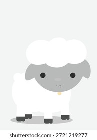 Linda oveja de pie y mirando hacia adelante, simple Ilustración vectorial plana en colores pastel. Carácter animal de la granja en estilo mínimo de la historieta, conveniente para los diseños de los niños, los carteles, las pegatinas, la decoración del vivero, los materiales educativos, la marca y los gráficos del Web. Aislado sobre fondo claro.
