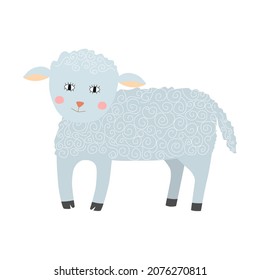 Cute Schafe stehen auf vier Beinen. Hausgemachtes Haustier. Childische Vektorgrafik im Flachstil.