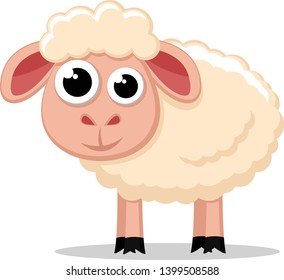 Cute sheep stands on a white background. Animal