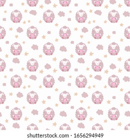 Cute sheep. Star and cloud. Nursery pink seamless pattern. Vector kids illustration. For children's textiles, home decor, clothing.