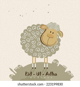 Cute sheep with stars for Muslim community festival Eid-Ul-Adha celebrations. Vintage style.