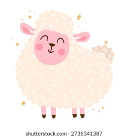 Cute sheep with stars. Vector illustration in a simple children's style. 