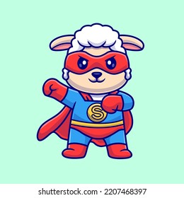 Cute Sheep Super Hero Cartoon Vektorsymbol Illustration. Animal Holiday Icon Konzept isolierter Premium Vektor. Flachbildkartonstil