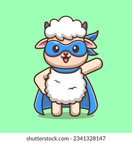 Cute Sheep Super Hero Cartoon Vector Icon Illustration. Animal Holiday Icon Concept Isolated Premium Vector. Flat Cartoon Style