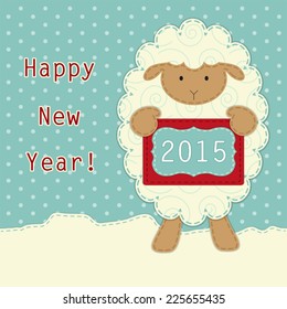 Cute sheep, symbol of the year 2015, as fabric applique in shabby chic style, ideal as retro greeting card