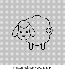 Cute sheep with tail. Transparent linear outline vector drawing. Lamb illustration.