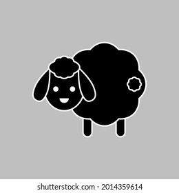 Cute sheep with tail. Vector drawing. Lamb black and white silhouette. Isolated illustration.