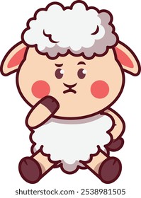 Bela Ovelha Pensando com a Mão em seu Queixo Ilustração