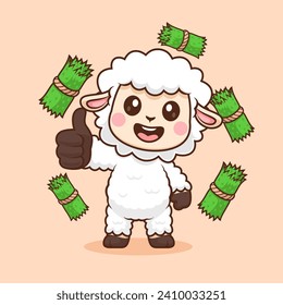 Cute Sheep Thumbs Up With Grass Cartoon Vector Icon
Illustration. Animal Nature Icon Concept Isolated Premium
Vector. Flat Cartoon Style