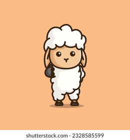 Pequeños pulgares de oveja hacia arriba simple caricatura ilustración vector naturaleza animal icono