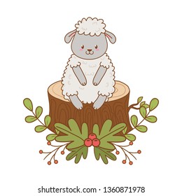cute sheep in trunk woodland character