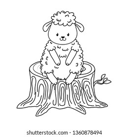 cute sheep in trunk woodland character