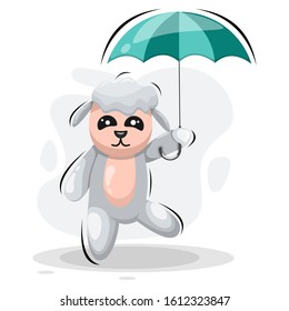 Cute sheep with umbrella cartoon design vector