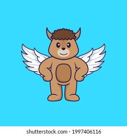 Cute sheep using wings. Animal cartoon concept isolated. Can used for t-shirt, greeting card, invitation card or mascot.